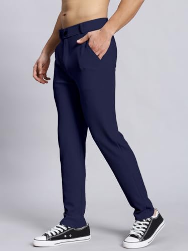 Image of VALLEY Casual Textured Slim Fit Trousers, Side Pockets