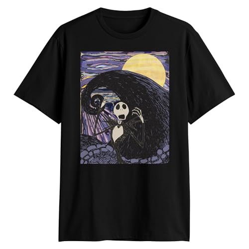 Disney The Nightmare Before Christmas Jack Skellington Scream Spiral Hill Moon T-Shirt(XL, Black)