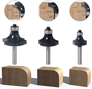 TXHF 3pcs 1/4" Shank Round Over Router Bits Cutter with Ball Bearing, Rounding Corner Edge-Forming Milling Cutter for Woodworking 1/4", 3/8", 1/2" Radius