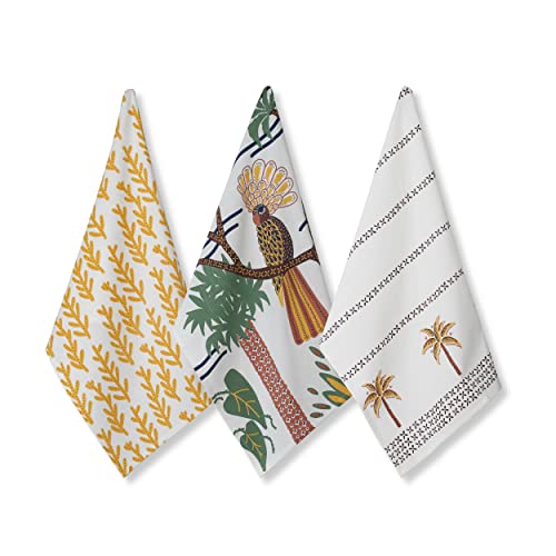 Folkulture Cotton Dish Towels And Kitchen Towels With Hanging Loop, Bohemian Dish Cloth For Household And Decorative Tea Towels For Farmhouse Decor, 20 X 26 Inches, Set Of 3, Exotic Bird #TOP3