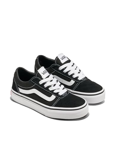 Vans Youth Ward Sneaker, (Suede/Canvas) Black/White, 12
