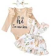 Borlai Newborn Baby Girl Floral Suspender Skirt Outfits Short Sleeve Ruffle Romper Dress Clothes Set