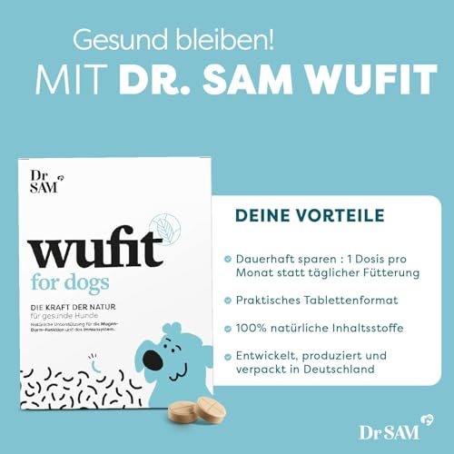 Dr. SAM wufit Dogs Tabletten – Ergänzungsfuttermittel zur Unterstützung der Magen-Darm-Funktion nach exklusiver Tierarzt-Rezeptur, für Hunde bis 20kg (1-Monatspackung)