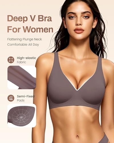 Image of Gailife Deep V Jelly Bras for Women No Underwire Wireless Seamless Push Up Bra Comfort Support Plunge Bralette Full Coverage