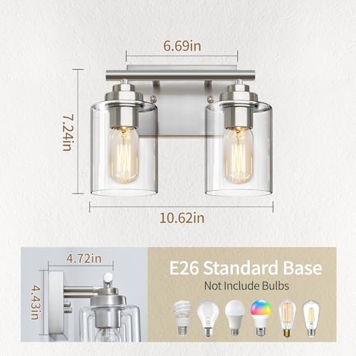 Image of SKEJAO Bathroom Vanity Light Over Mirror,Vanity Light for Bathroom,Bathroom Light Fixture Wall Sconce Lighting for Bedroom,Living Room (Nickel, 2-Light)