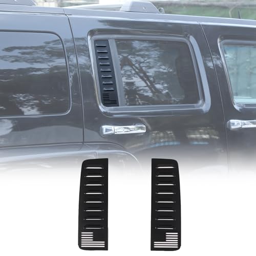 Rear Door Window Decals Compatible with Hummer H3 2005-2009, Aluminum Alloy Rear Window Glass Panel Cover Trim Accessories, 2PCS (Louvers Style-with American Flag Pattern)