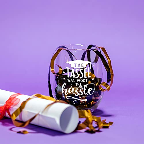 Dazlute Graduation Gifts For Her, The Tassel Was Worth The Hassle Stemless Wine Glass For Her Girls Women Friend Sister, High School/College Graduation Gifts New Job Gifts Congratulations Gifts, 17Oz #TOP1