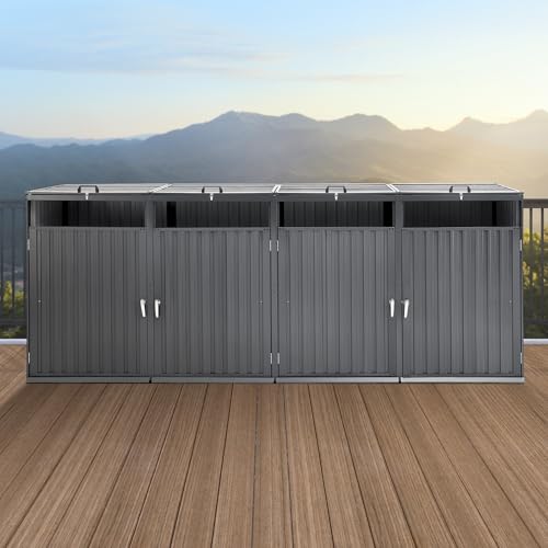 VEVOR Mülltonnenbox, 4x 240 L Mülltonnenhaus für den Außenbereich, Müllcontainer aus verzinktem Stahl, Mülltonnenverkleidung, für den Einsatz im Garten, Hinterhof und auf der Terrasse