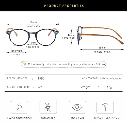 Image of Gleyemor Blue Light Glasses for Men Women, Vintage Round Frame Eyeglasses | Blue Light Blocking Glasses, Lightweight TR90 Frame, Work Gaming Daily Screen Office Computer Use