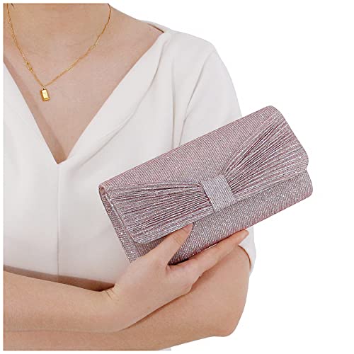Jascaela Women's Glitter Bling Evening Clutch Shiny Bow Evening Handbag Party Prom Wedding Purse Shoulder Bag - Pink #TOP3