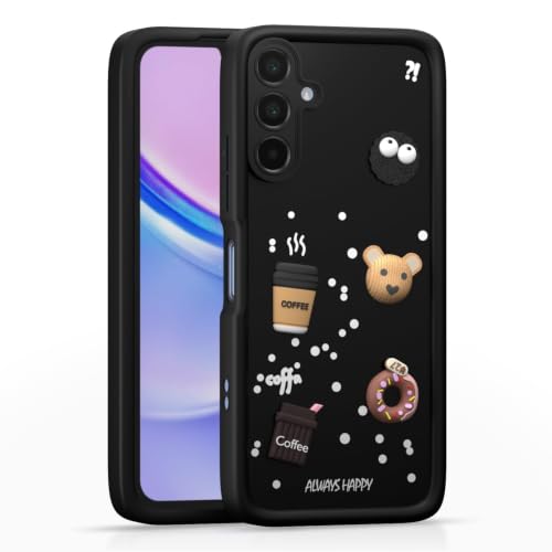 Image of Bintage Cute Fun Taddy Cartoon 3D Ball Milk Donut Coffee Cup Silicon Case Full Body & Camera Protection Back Cover Compatible for Samsung Galaxy A15 5G - Black