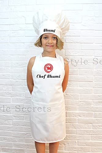 Image of Baby's Polycotton Customizable Name for Photo Shoots, Fun, Activity Etc. Chef Apron and Chef Cap Set (White, 3-24 Months)