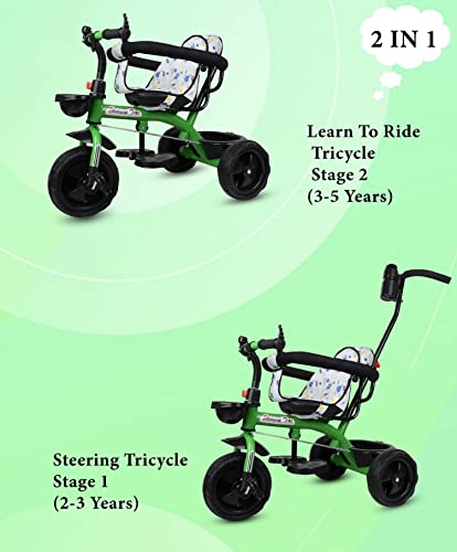 Image of CREW4 Tricycle 1 Years to 5 Years with Removable Safety Guard and Parental Control Back Side Push Handle with Rubber Tyre for Kid's CR07 (Green)