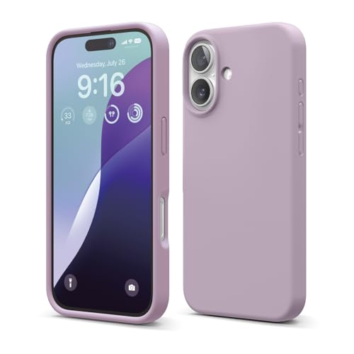 Image of elago Compatible with iPhone 16 Case, Premium Liquid Silicone Case, Full Body Protective Cover, Shockproof, Slim Phone Case, Anti-Scratch Soft Microfiber Lining, 6.1 inch (Soft Purple)