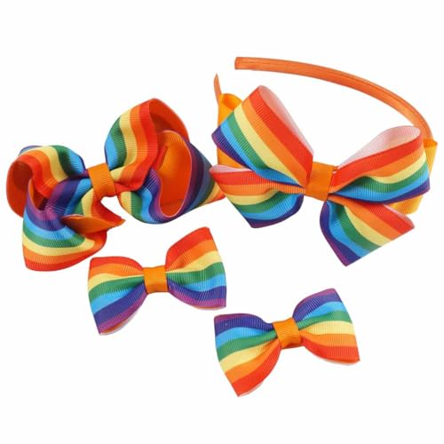 Rainbow Hair Clips Hair Bow for Women Girls Rainbow Hair Accessories Pride Day Hair Accessories TSFJ53 (4pcs Headband Set)