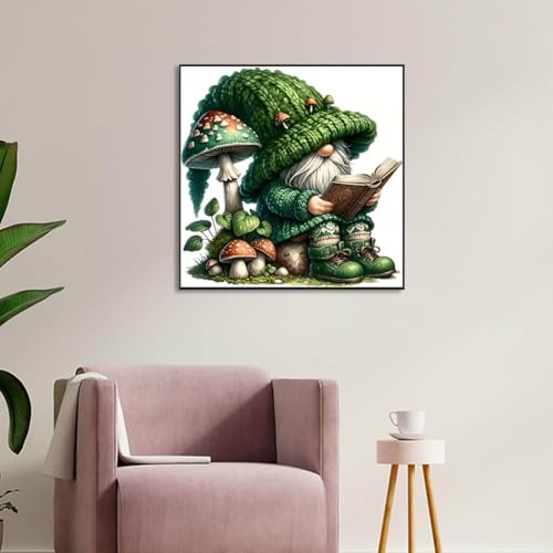 Image of Gnome Stamped Cross Stitch Kits for Adults -Reading Embroidery Kits for Beginners Adults,11 CT Patterns Dimensions Counted Cross Stitch Kits for Adults Arts Craft 14x14 inch