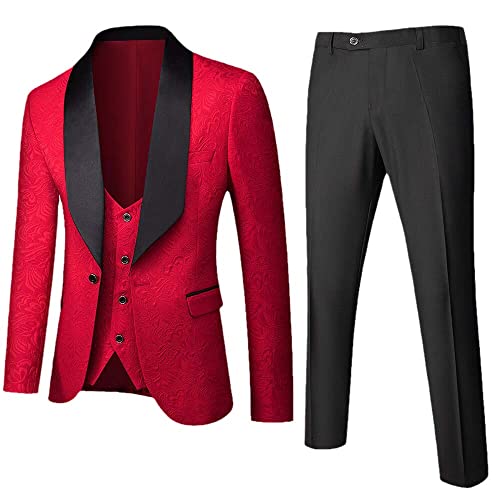Men's Banquet Feather Embossing Designer Suit: Blazer, Jacket, Pants &