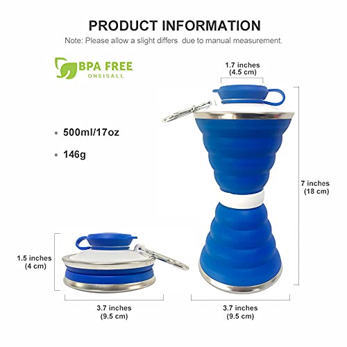 Image of Collapsible Water Bottle, Camping Cup With Carabiner, Reuseable Silicone Foldable Leak Proof Portable Sports Travel Water Bottles For Outdoor, Travel Gym Hiking, BPA Free, Cycling Cups with Carabiner