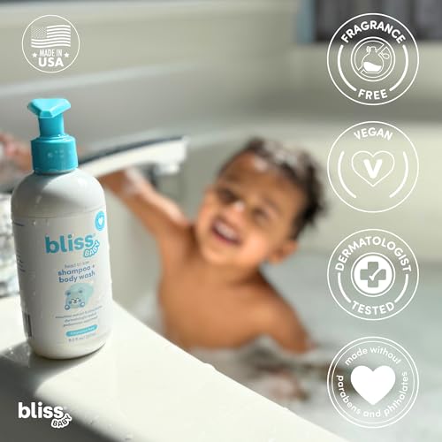 Image of Bliss Baby Shampoo and Body Wash, Premium 2-in-1 For Babies, Toddlers & Kids, Unscented & Hypoallergenic - Gentle Baby Soap - Vegan, Hydrating For Sensitive Skin - Avocado, Shea Butter & Calendula