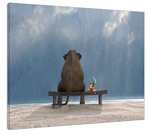Eobtain Elephant Canvas Wall Art Frog Bathroom Decor Nature Seascape Sea Ocean Blue Sky Funny Animals Water Lily Leaf Umbrella Beach Chair Pictures For Wall Artwork Paintings For Living Room 16X12Inch #TOP1