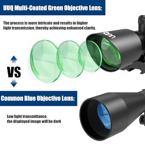 UUQ 2.5-10x40EG Green Laser Rifle Scope with Red/Green Illuminated Mil-dot - Green Lens Color, Tactical Scope for Gun Air Hunting Rifles, Includes Free 20mm Mount