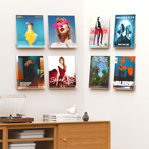 Image of upsimples 4 Pcs 12 inch Vinyl Record Wall Mount Shelves, Clear Acrylic Display | Display Full Album Covers, Keep Records Secure, Floating Design, Easy to Install, for Book, Photo & More, Modern Wall Decor