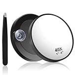 40x Magnifying Mirror with Suction Cups and Tweezer, Tweezer man Mirror, 40x Travel Magnifying Mirrors, Cosmetic Mirroring with Strong Magnification for Precise Makeup and Eyebrow Plucking 8.8 cm