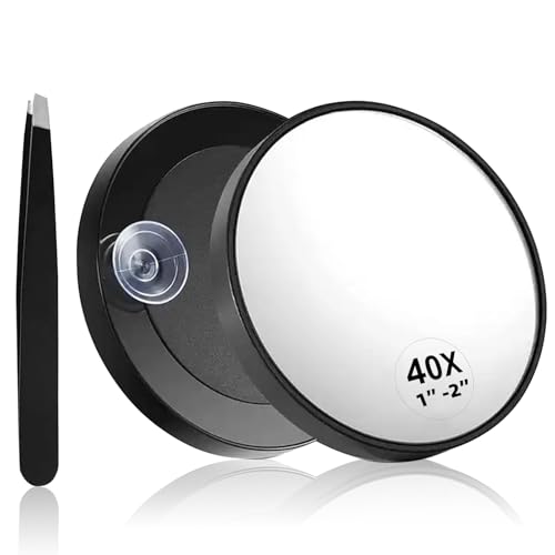 40x Magnifying Mirror with Suction Cups and Tweezer, Tweezer man Mirror, 40x Travel Magnifying Mirrors, Cosmetic Mirroring with Strong Magnification for Precise Makeup and Eyebrow Plucking 8.8 cm