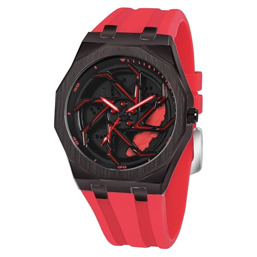 Image of ON TIME OCTUS Spinning Car Wheels Gyro Men's Sport Watch| Rotating Wheel Dial Silicone Strap Analog Luxury Watches for Boy's and Men -MN-259