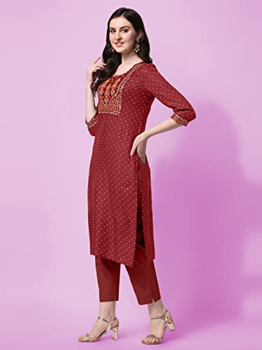 Image of MIRCHI FASHION Women's Straight Fit Rayon Sequins Embroidered and Polka Dots Printed Kurti Only