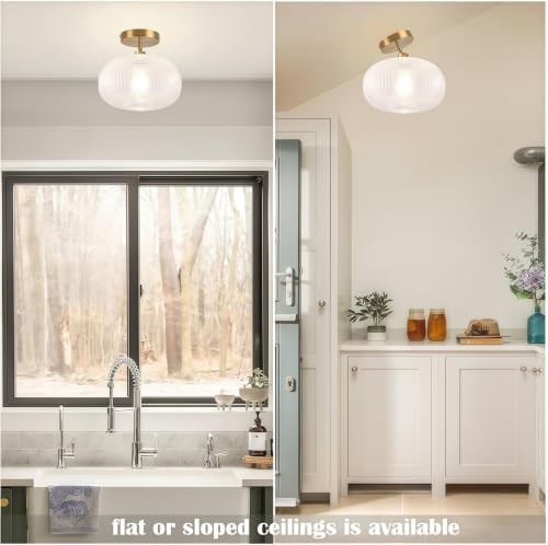 Jolydoly Gold Semi Flush Mount Ceiling Light Fixture,Hallway Light Fixtures,Vintage Ceiling Light Fixture,Globe Glass Ceiling Fixture,Adjustable Hanging Lighting for Bathroom Entryway Bedroom by Jolydoly - Used condition - Image 6