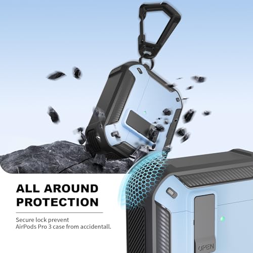 Image of for AirPods Pro 3 Case with Magnetic Lock and Phone Stand, Compatible with Magsafe Charging,with Carabiner&Cleaner kit for Apple iPod Pro 3rd Generation Cover(2025) Men Women (Light Blue)