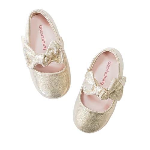 Toddler Little Girl Mary Jane Dress Shoes - Ballet Flats for Girl Party School Shoes Gold/Pink
