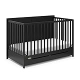 Graco Melrose 5-in-1 Convertible Crib with Drawer (Black) – GREENGUARD Gold Certified, Fits Standard Crib Mattress, Converts to Toddler Bed, Daybed and Full Bed, 4 Adjustable Mattress Heights
