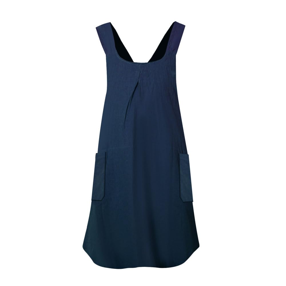 Bdkmms Women's Navy Blue Cotton Linen Apron, Cross Back Apron With Side Pockets, Summer Lightweight Aprons For Cooking, Baking, Painting, Gardening