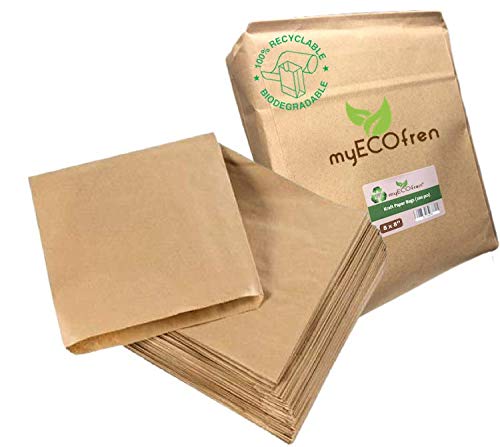 Myecofren Brown Myecofren@ 200 X Strung Kraft Paper Food Bags Food Use, Groceries, Sandwiches Etc (, 8 X 8Inch)