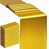 SINSSOWL 10 Pack Gold Table Runners 12 X 108 Inches Wedding Golden Satin Table Runner for Party Birthday Banquet Bridal Shower Christmas Engagement Rectangle Round Tables Overlay Decorations