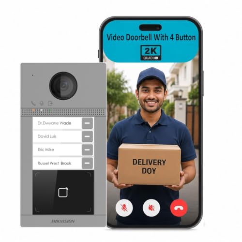 Image of Hikvision 4 Button Metal Villa Door Station, Support WiFi, Aluminum Alloy, IP65, IK08, 3 Indicator Integrated, 2MP HD Camera with IR Supplement, Standard PoE /12 VDC [ DS-KV8413-WME1 ]