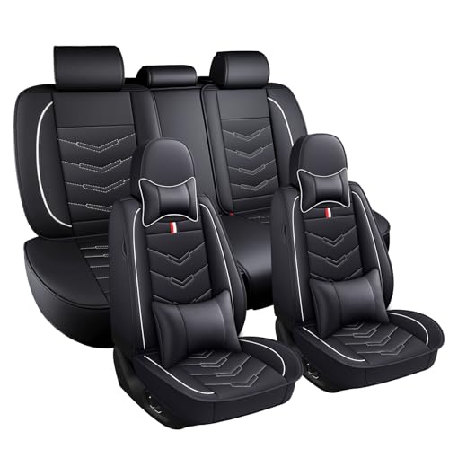 Image of Car Seat Covers Fit for GMC Terrain 2010-2026, Leather Seat Covers for Car, Waterproof Non-Slip Durable Car Seat Protector(5 Seats with Pillow,Black White)
