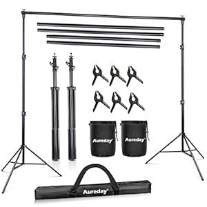 Aureday Backdrop Stand, 10×8.5ft Adjustable Photo Backdrop Stand for Parties, Heavy Duty Background Stand with Travel Bag, 6 Backdrop Clamps, 4 Crossbars, 2 Sandbags for Wedding/Decorations/Photoshoot