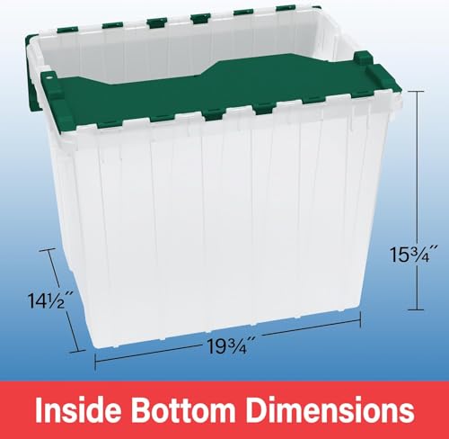 Image of Akro-Mils KeepBox 18 Gallon Storage Container, Nesting and Stackable Plastic Storage Box with Lid Attached, Clear Tote for Garages, Closets, and Moving, 21 inch x 15 inch x 17 inch, Clear /Green