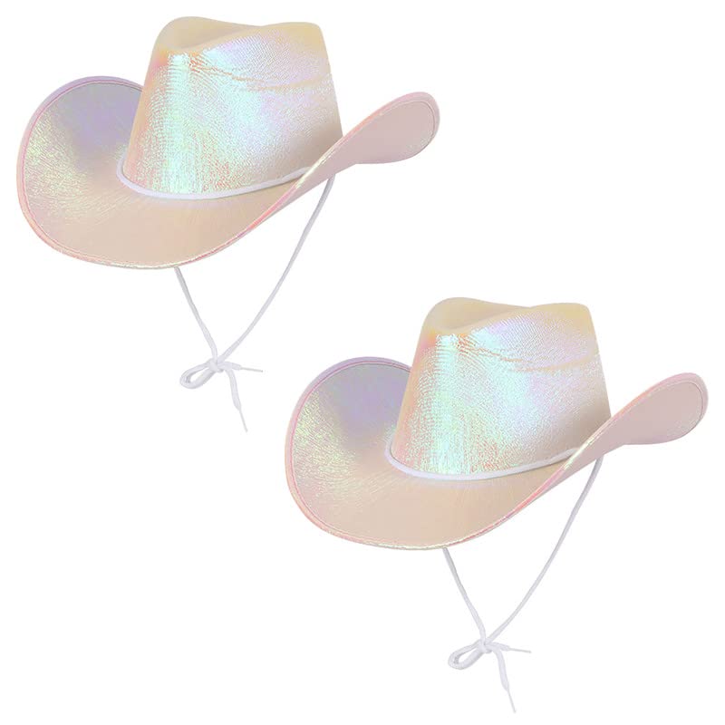 My Illusions 2 Pack Cowgirl Hats Western-Themed Hen Night Fancy Dress Ladies Festival Cowboy Costume Accessories (White Iridescent) — image 1
