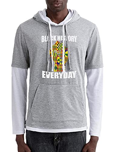 Hommes Style Africain Hoodies Faux Deux Africains Histoire Noire Imprimer Hoodies Street Fashion Hip Hop Sweats À Capuche Gris Clair XL Cover