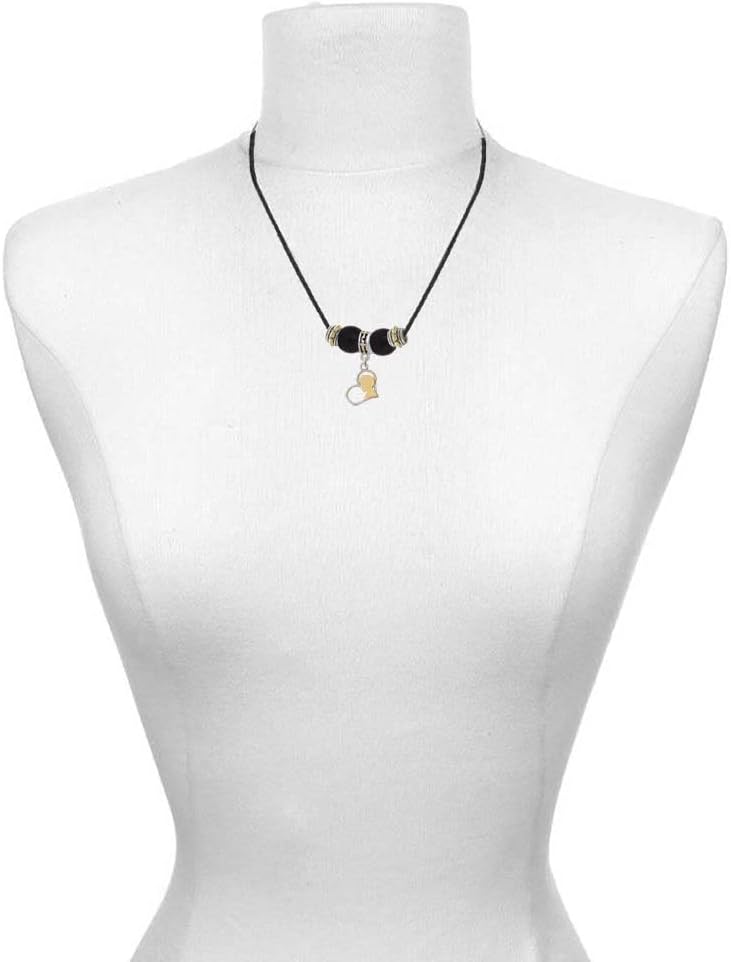 Delight Jewelry Boy Silhouette in Heart - Two-tone Cross Black Beaded Necklace, 18"+2"