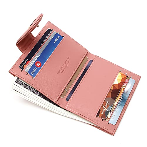 Image of Badiya Small Wallets for Women Bifold Multi Card Case Wallet Slim Credit Card Holder with Zipper Coin Purse, Pink, one size, Minimalist