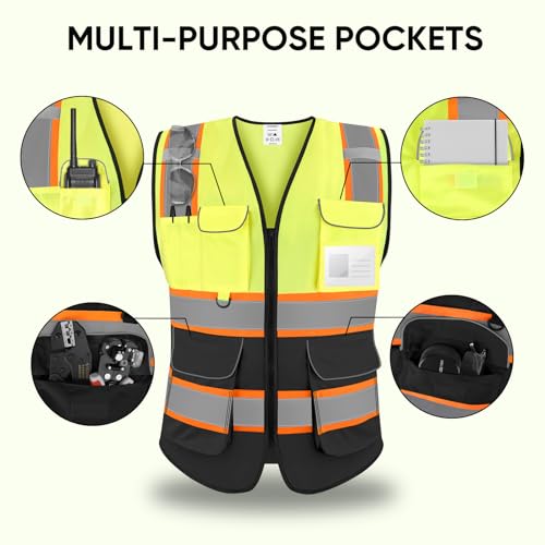 image for TICONN Reflective Safety Vest High Visibility Class II Polyester Vest 