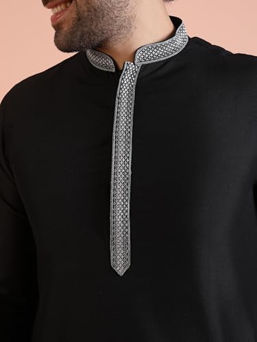 Image of KISAH Men's Navy Blue Printed Cotton Kurta - Regular Fit Long Tunic with Mandarin Collar | Ethnic Wear for Weddings & Festive Occasions