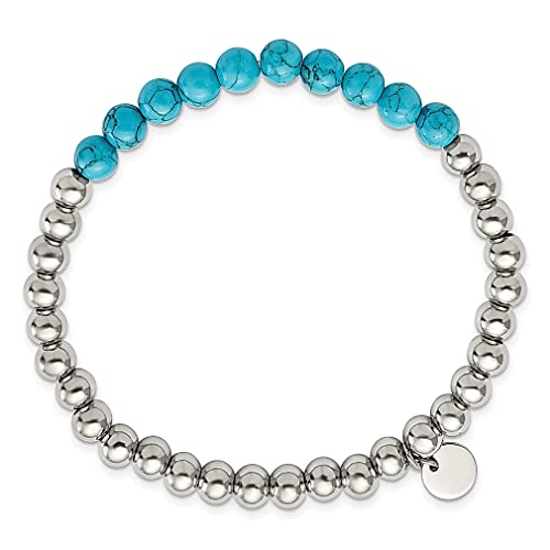 Ice Carats Stainless Steel 6Mm Synthetic Turquoise Beaded Stretch Bracelet Adjustable Wrap Fashion Jewelry For Women Gifts For Her #TOP1