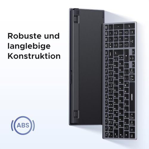 UGREEN Bluetooth Tastatur Kabellos (BT5.4+2.4G), Ultra Slim Scherentastatur, Wiederaufladbares Keyboard mit 3 Kanälen, Kompatibel mit Windows/macOS/Android-QWERTZ Layout