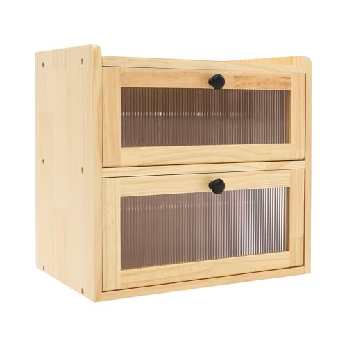 Treeisland Panera grande para mostrador de cocina, 2 pisos para almacenamiento de pan, color madera